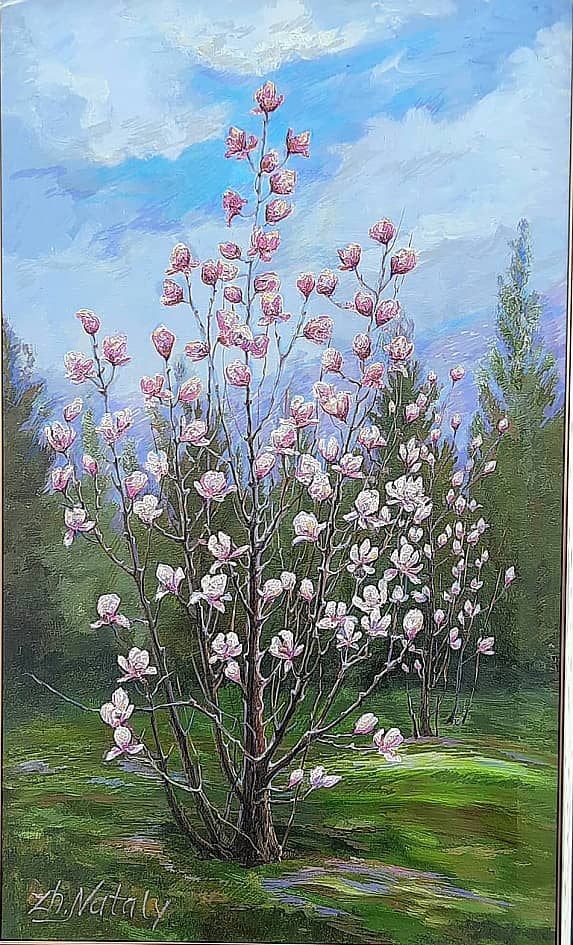 Тюльпановое дерево или  магнолия цветёт, художник ZhNataly.  Легендарная картина