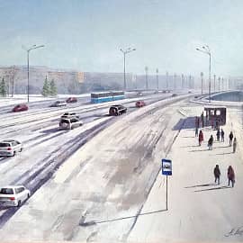 Усть-Каменогорск. Дорога на мост через Ульбу. Вид с надземного перехода.