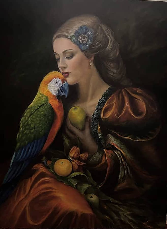 Девушка  с попугаем
