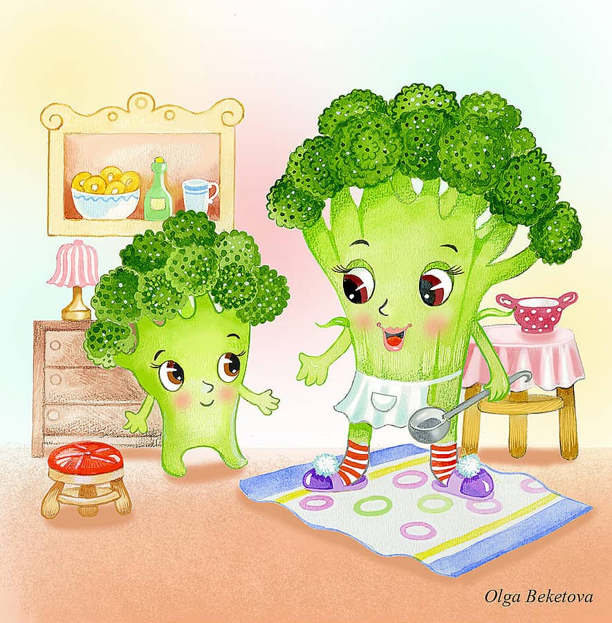 Иллюстрация к книге Greeny, the baby broccoli.