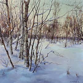 Зимний пейзаж с берёзами