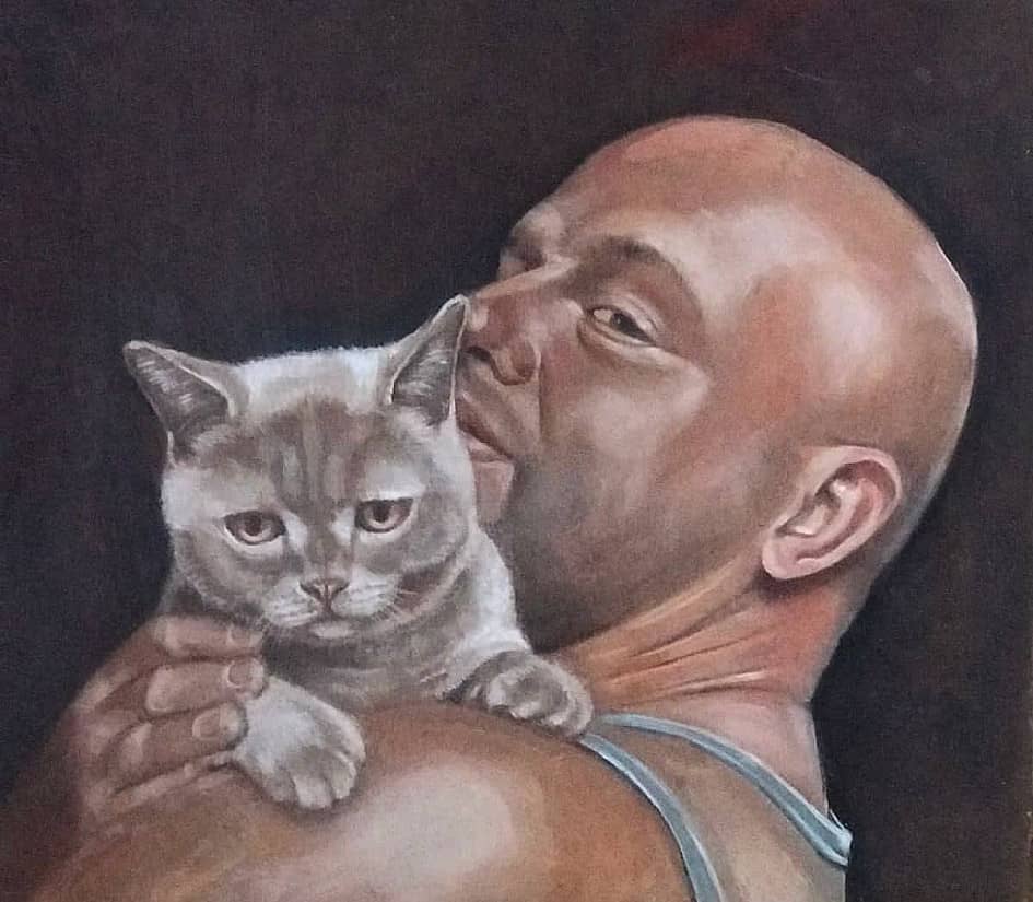 Портрет кота с его человеком-2