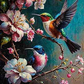 Две птицы и цветы НС