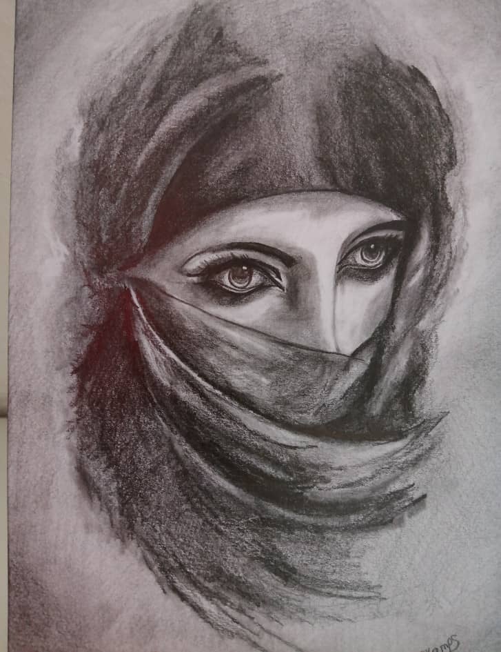 Картина девушка в платке Бумага карандаш 2022 г