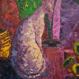 Лысый кот, ночь и цветок.