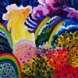 Радуги у водопада. Цветочные поляны. (Водопад Жигалан).