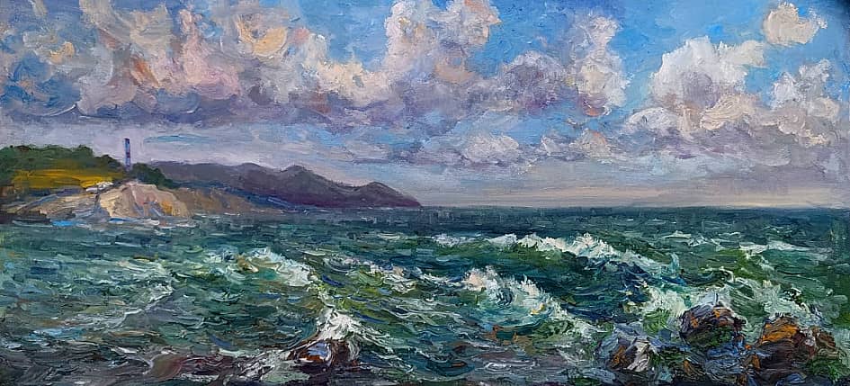 Штормящее море. Черноморский пейзаж с маяком. Пленэр ZhNataly
