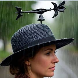 Шляпа с флюгером под дождём