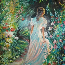 Девушка в саду.  На прогулке.