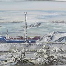 Погрузка в порту. Пленэрная живопись ZhNataly.  Картина из серии "Портовые зарисовки".