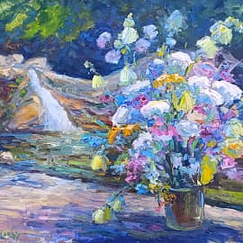 Полевые цветы у водопада. Серия натюрморт под открытым небом. Пленэр ZhNataly