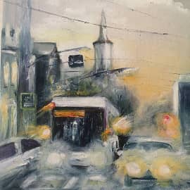 Туманный вечер на улице Москвы